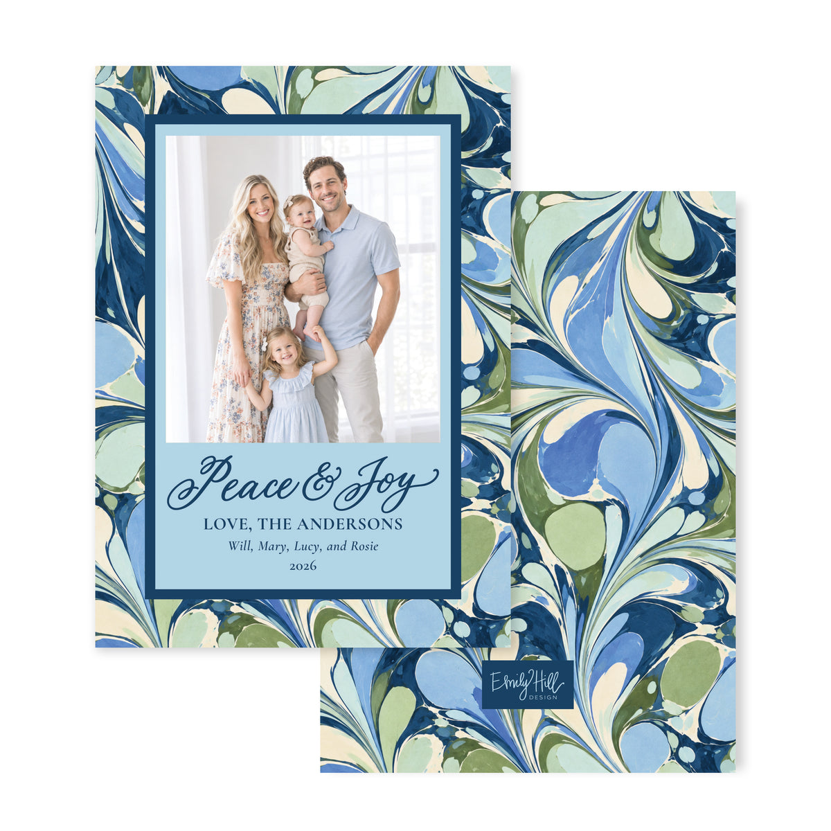 Blue Spruce Marble Christmas Card