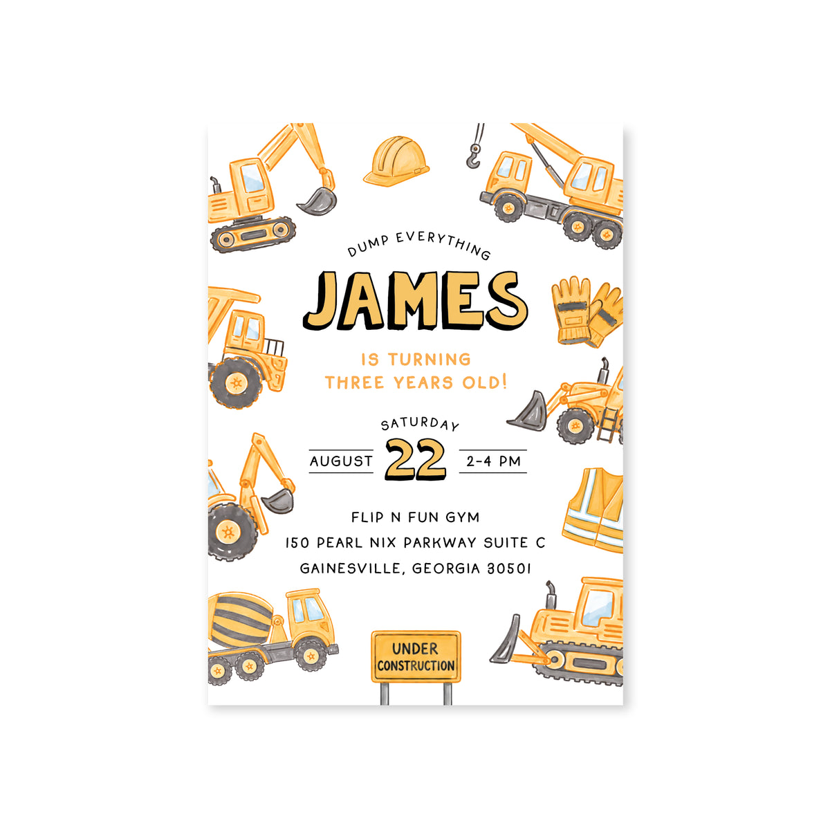 Construction Birthday Invitation