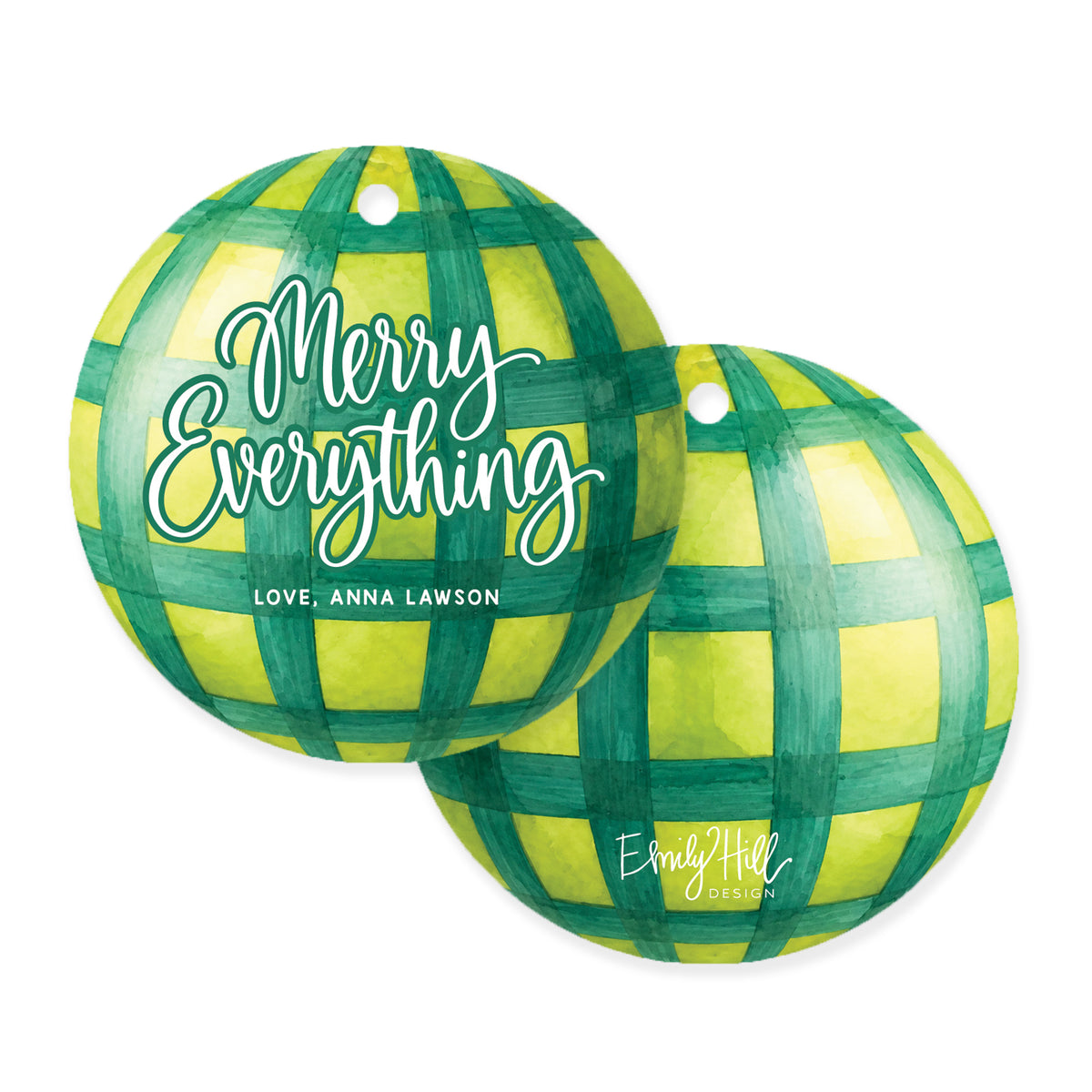 Green Gingham Bauble Gift Tag