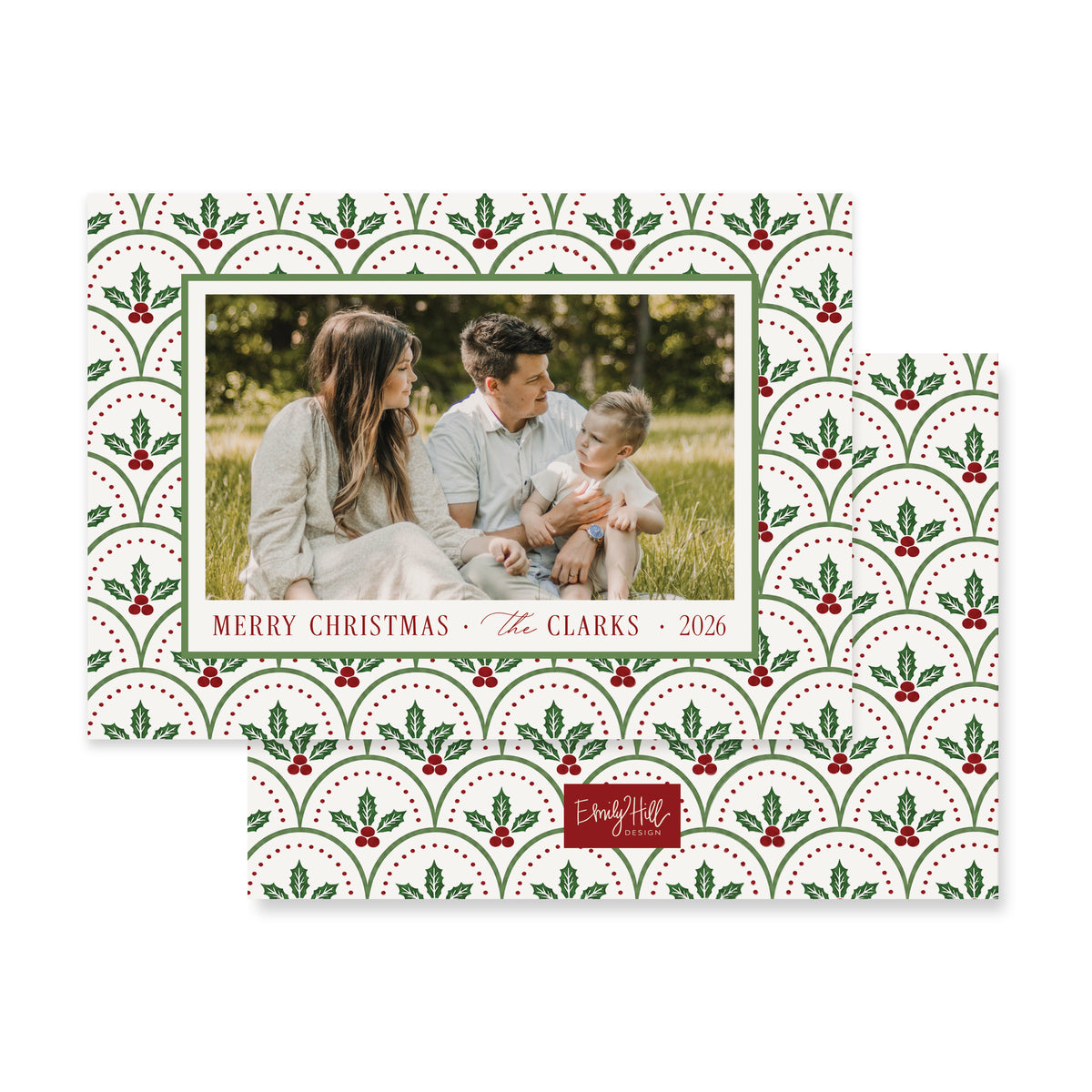 Holly Scallop Christmas Card
