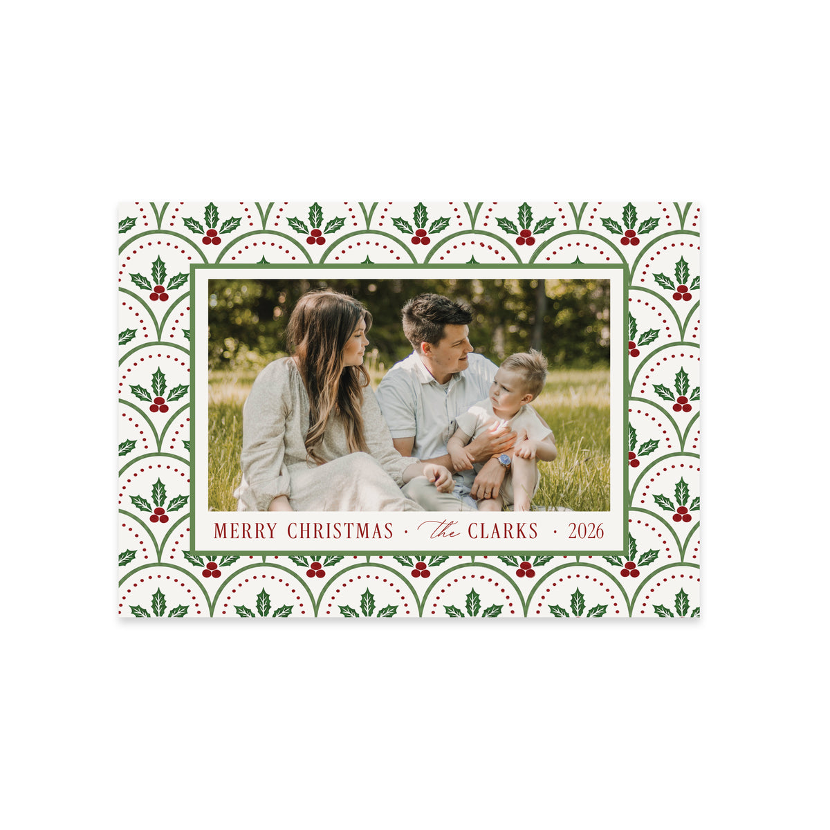 Holly Scallop Christmas Card