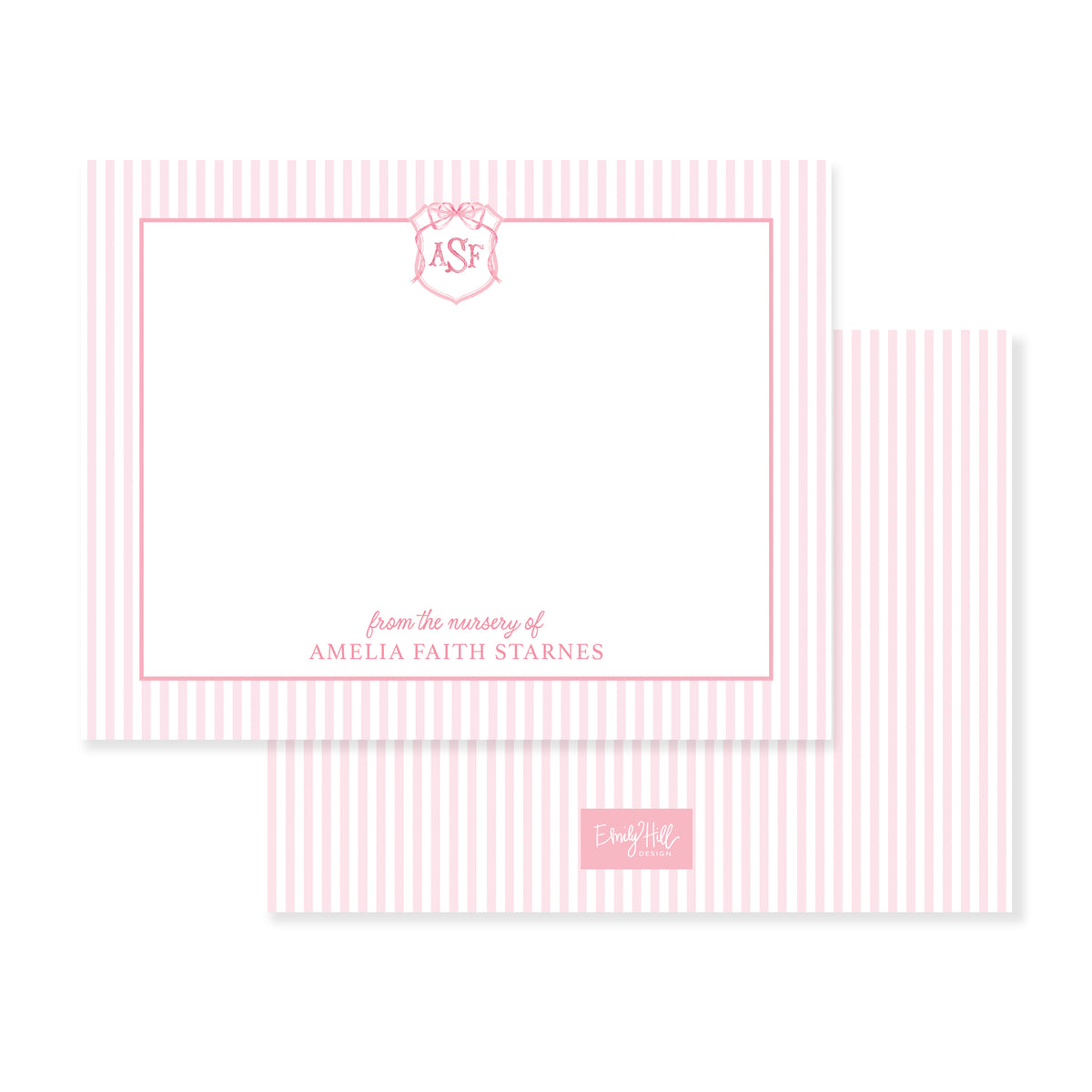 Ribbon Crest Nursery Notecard - Pink