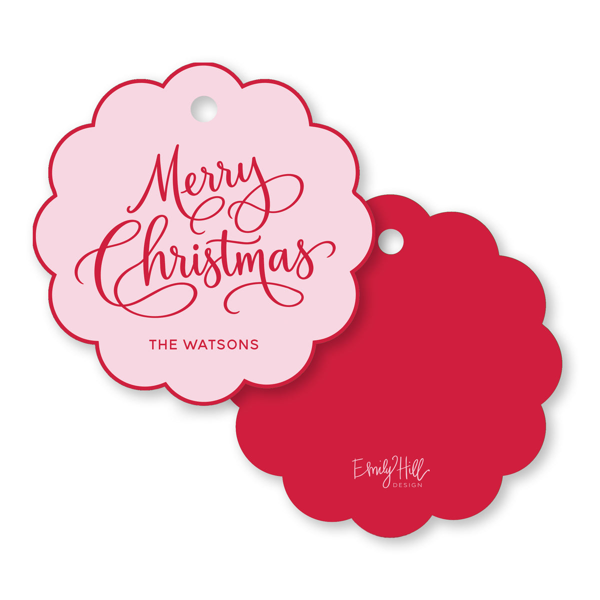 Scalloped Merry Christmas Gift Tag - Red